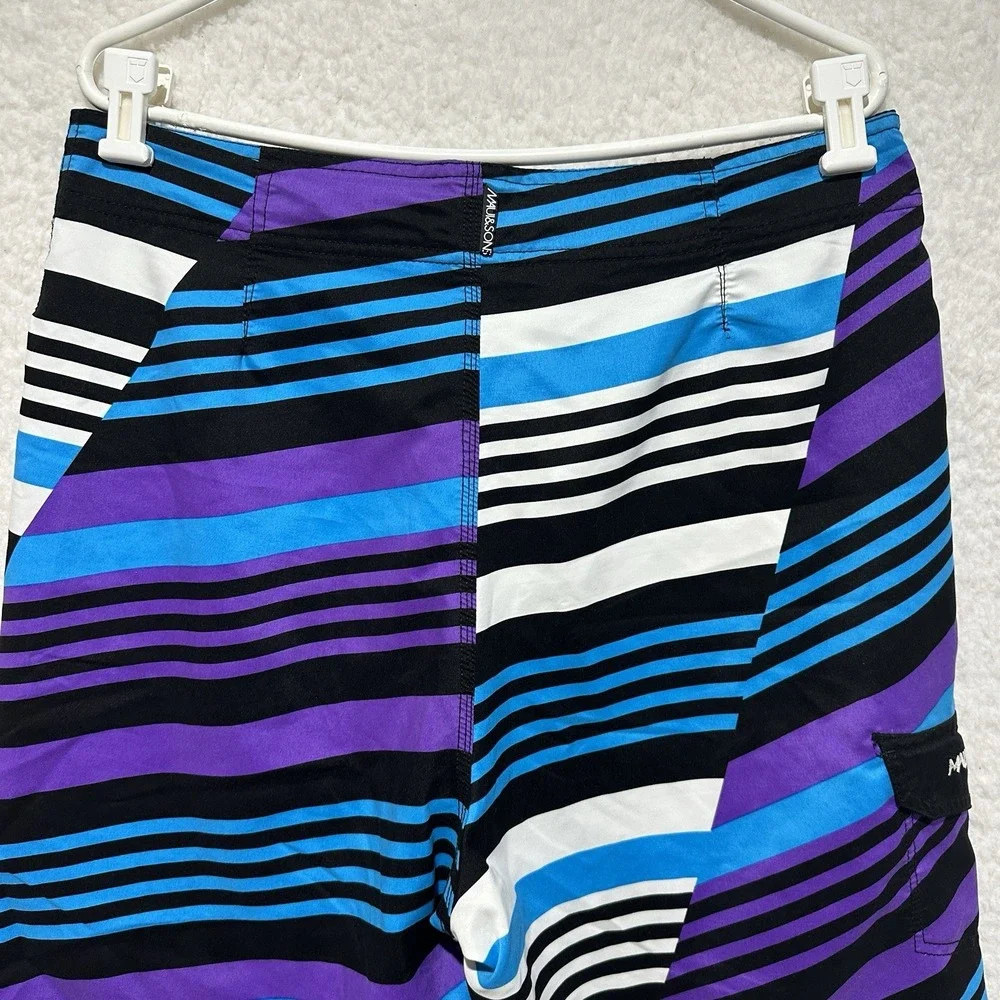 MAUI AND SONS Men's Purple Turquoise Striped Lined Swim Boardshorts‎ Size 36